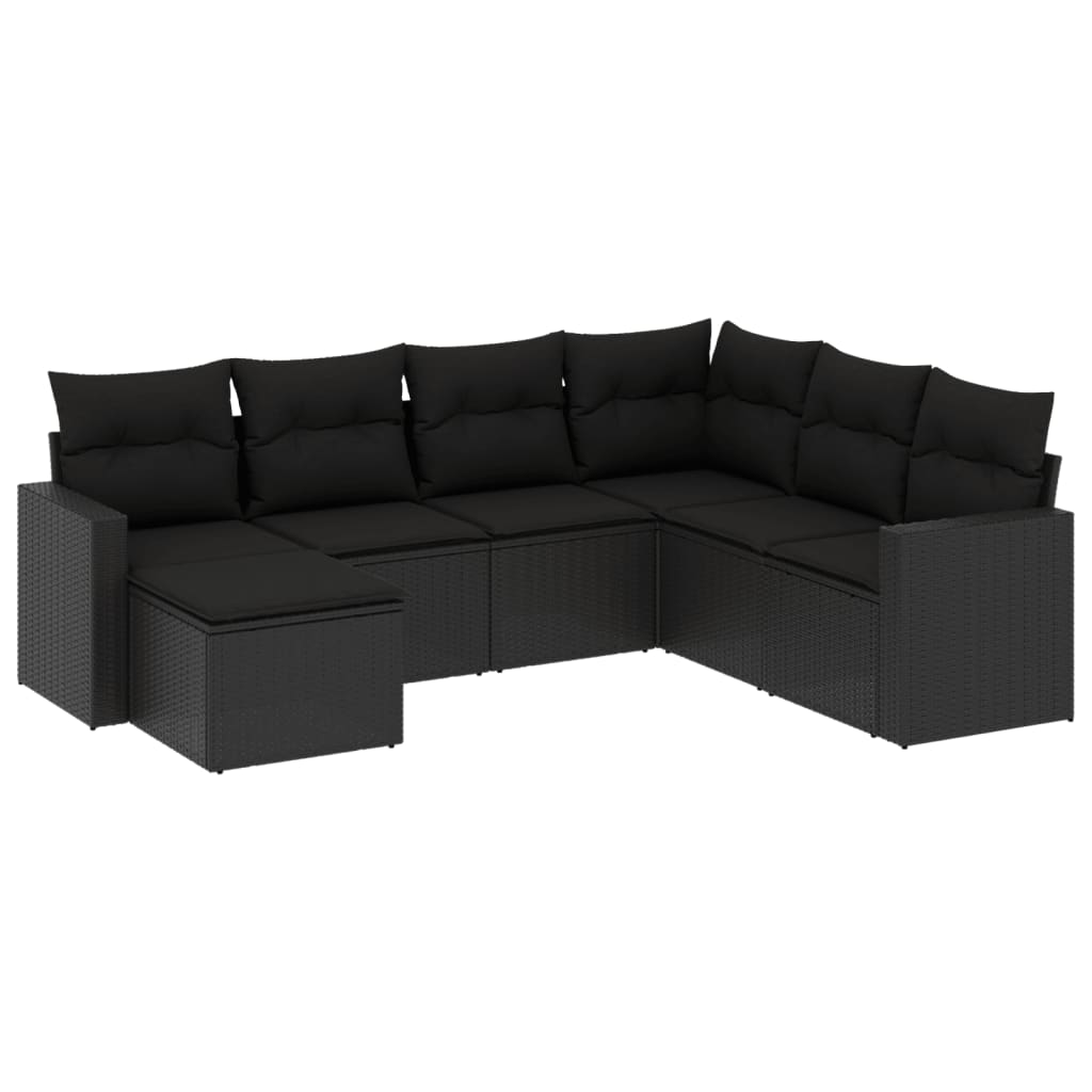 sofasæt til haven 7 dele med hynder polyrattan sort