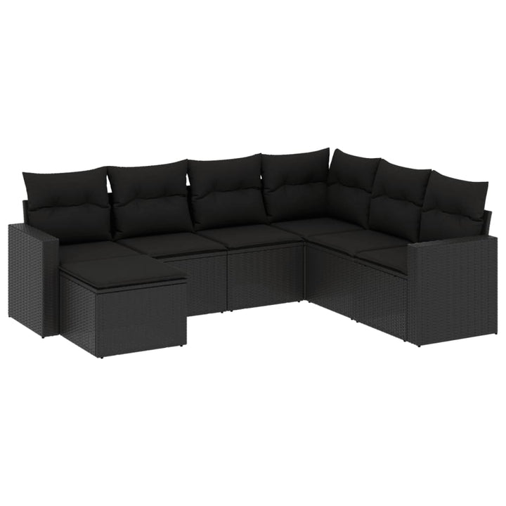 sofasæt til haven 7 dele med hynder polyrattan sort