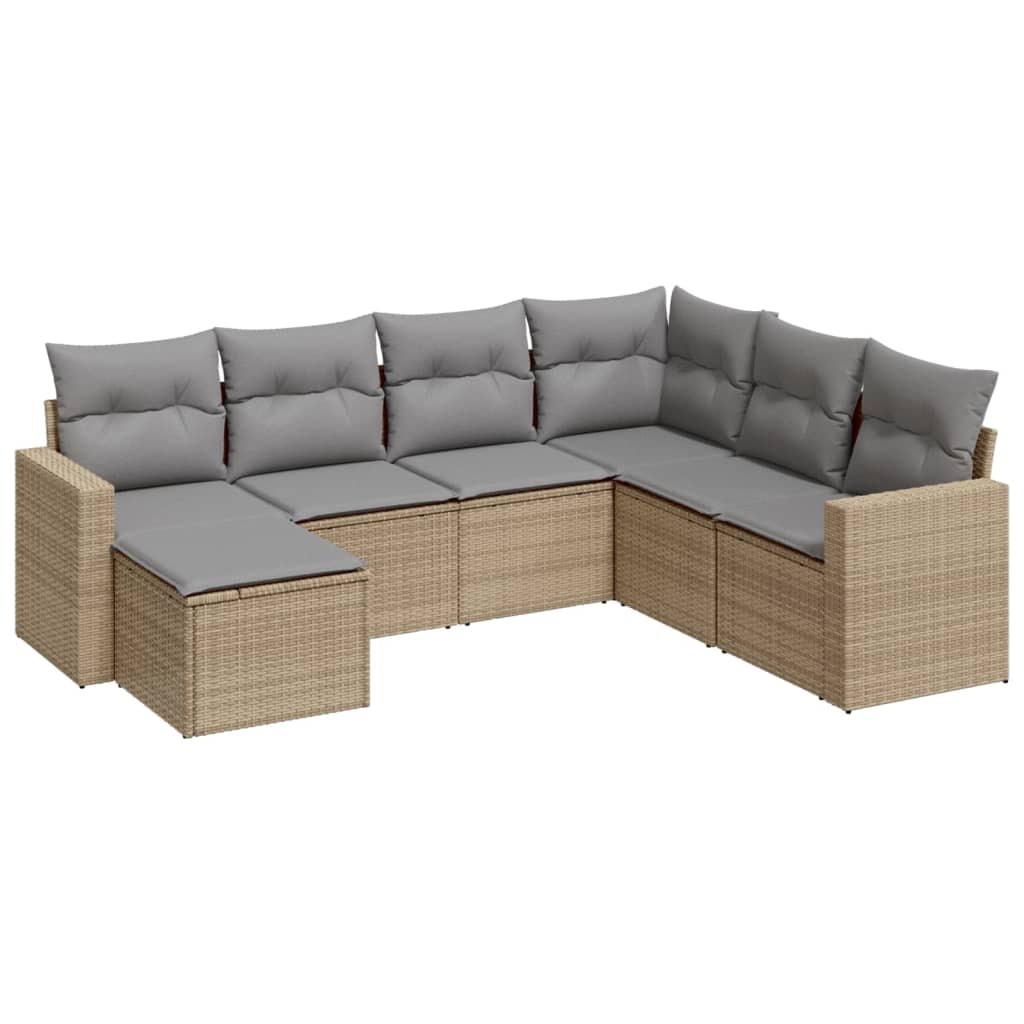 sofasæt til haven 7 dele med hynder polyrattan beige