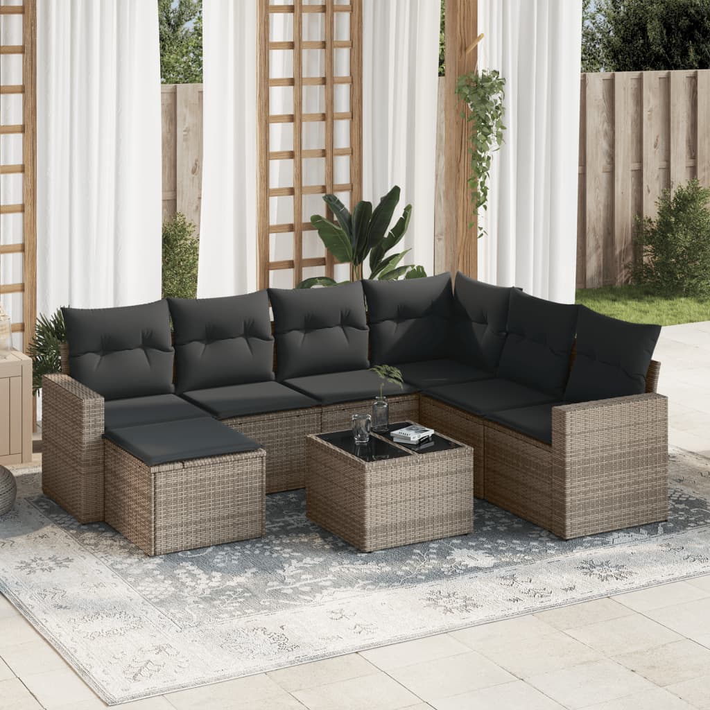 sofasæt til haven 8 dele med hynder polyrattan grå