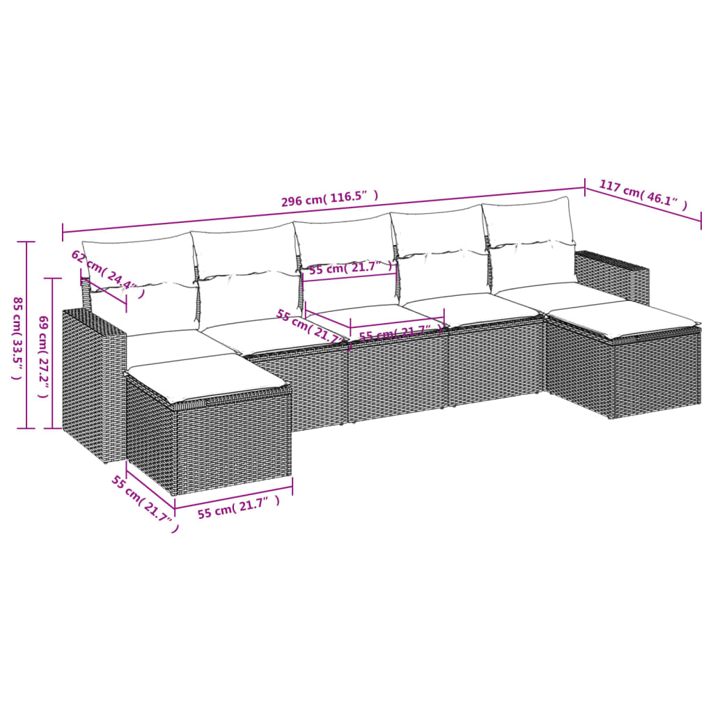 sofasæt til haven 7 dele med hynder polyrattan beige