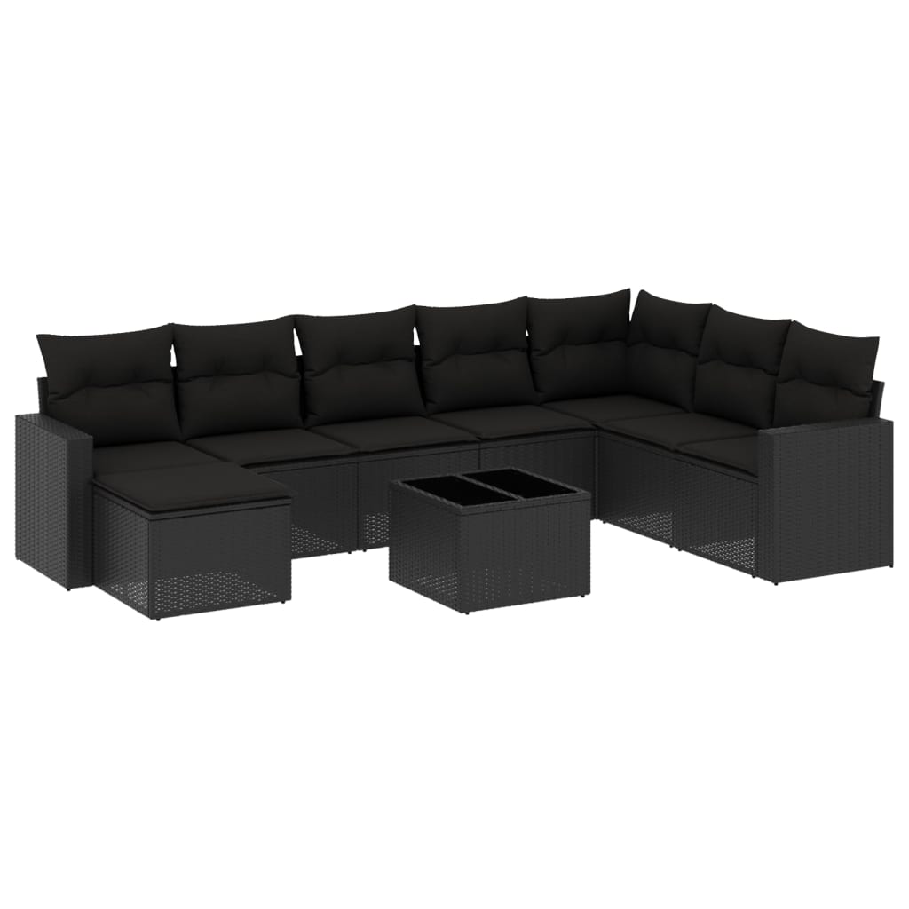 sofasæt til haven 9 dele med hynder polyrattan sort