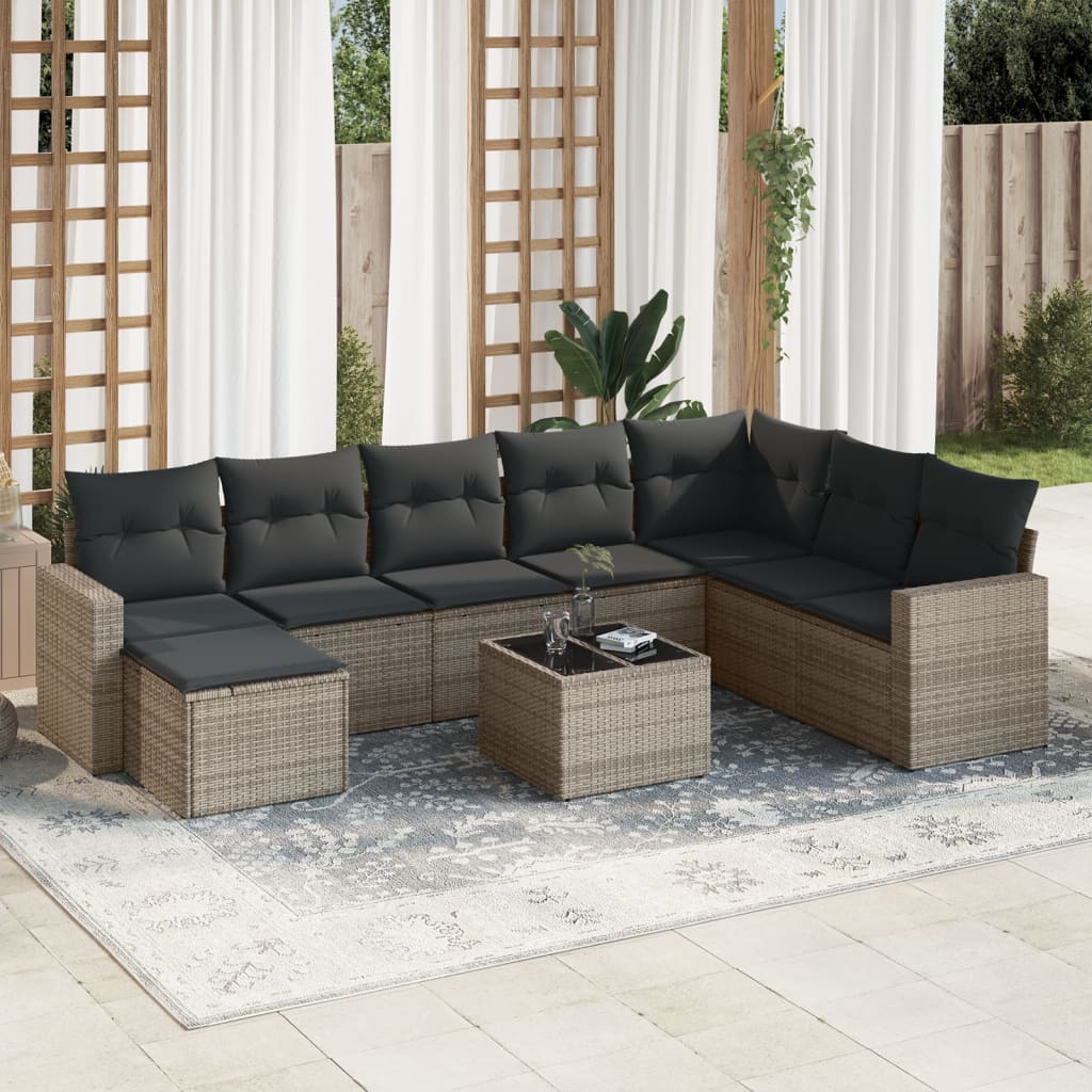 sofasæt til haven 9 dele med hynder polyrattan grå