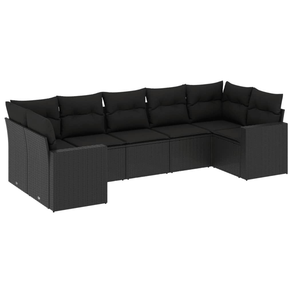 sofasæt til haven 7 dele med hynder polyrattan sort