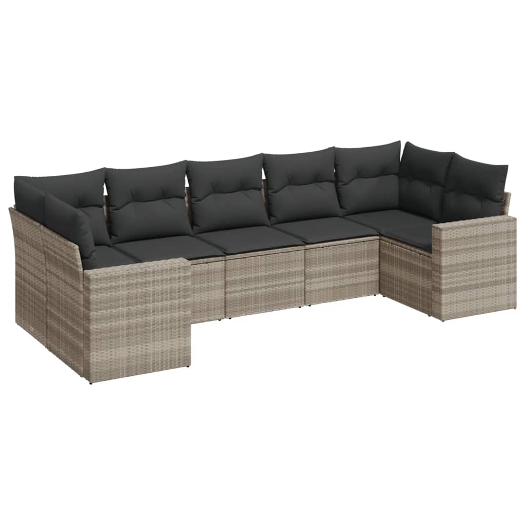 sofasæt til haven 7 dele med hynder polyrattan lysegrå