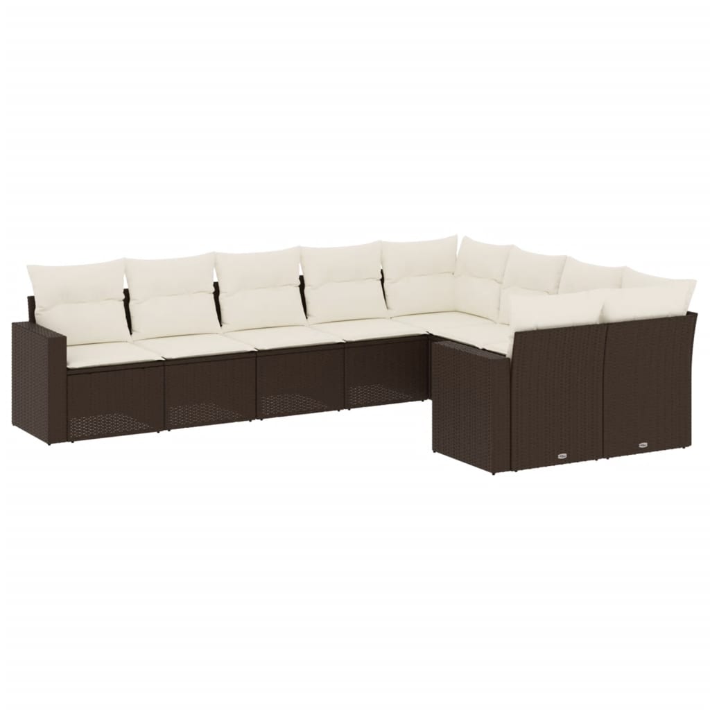 sofasæt til haven 9 dele med hynder polyrattan brun