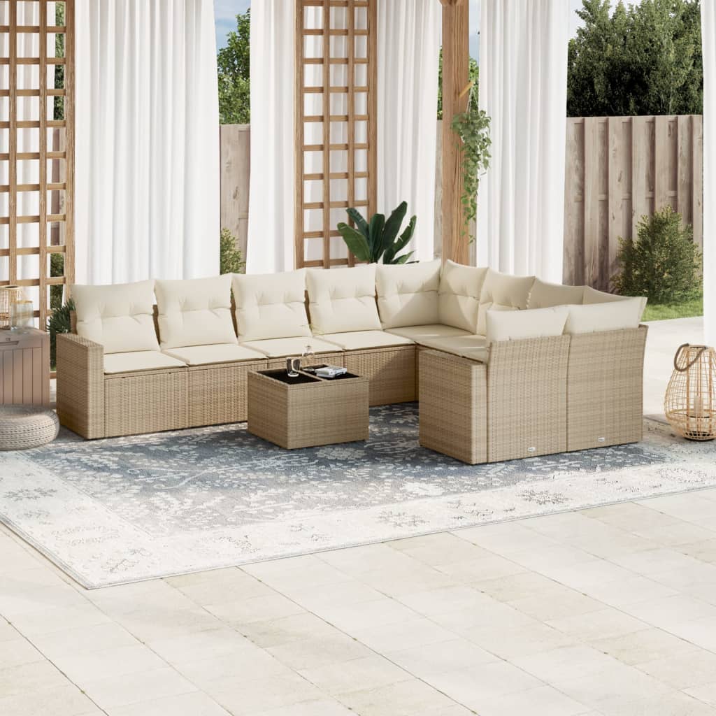 sofasæt til haven 10 dele med hynder polyrattan beige
