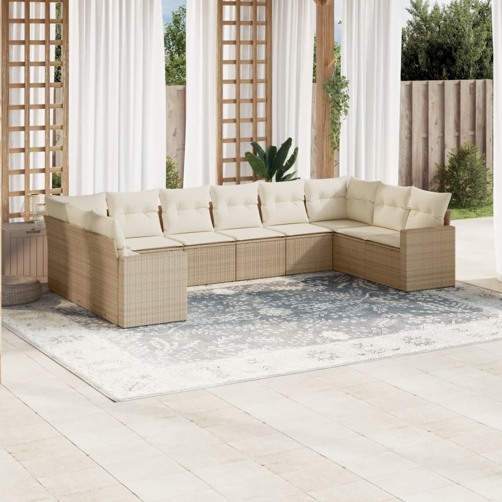 sofasæt til haven 10 dele med hynder polyrattan beige