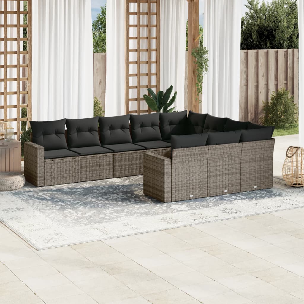 sofasæt til haven 10 dele med hynder polyrattan grå