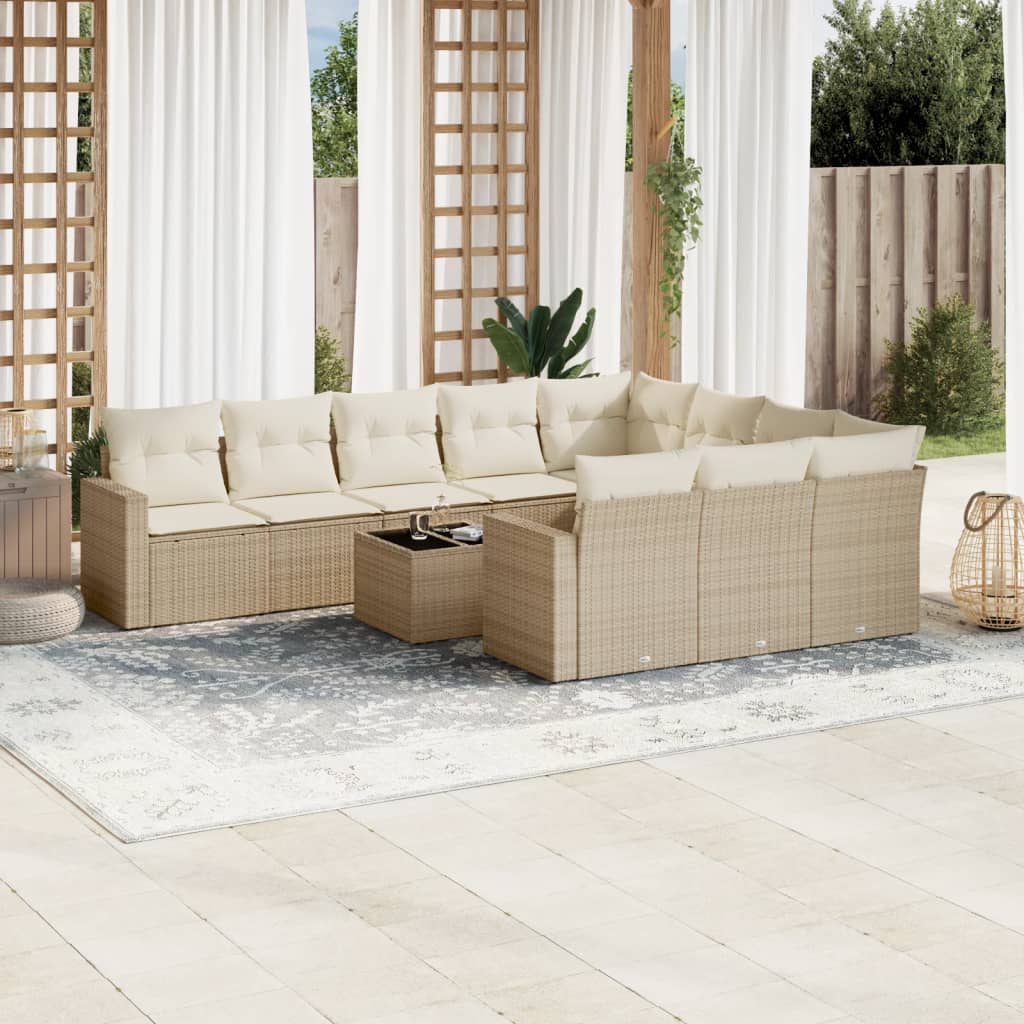 sofasæt til haven 11 dele med hynder polyrattan beige