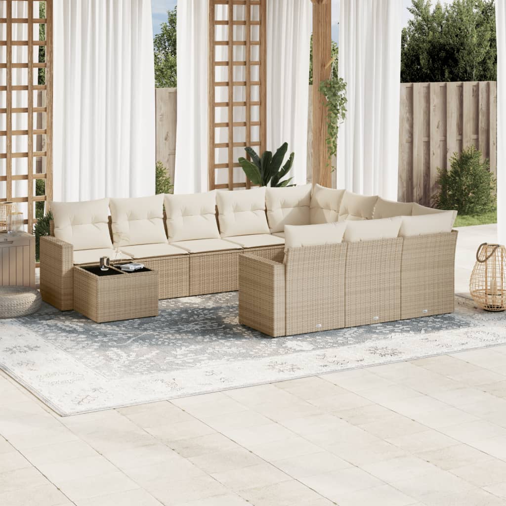 sofasæt til haven 11 dele med hynder polyrattan beige