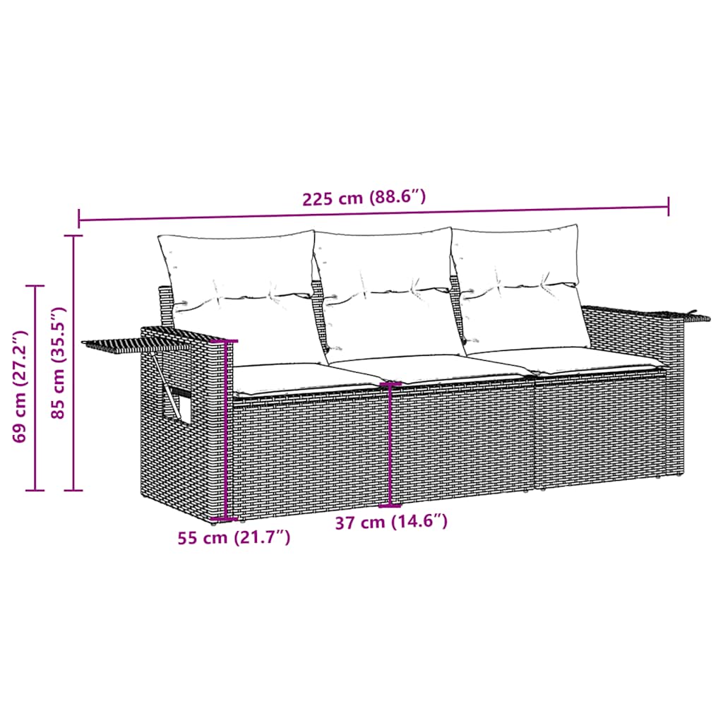sofasæt til haven 3 dele med hynder polyrattan brun