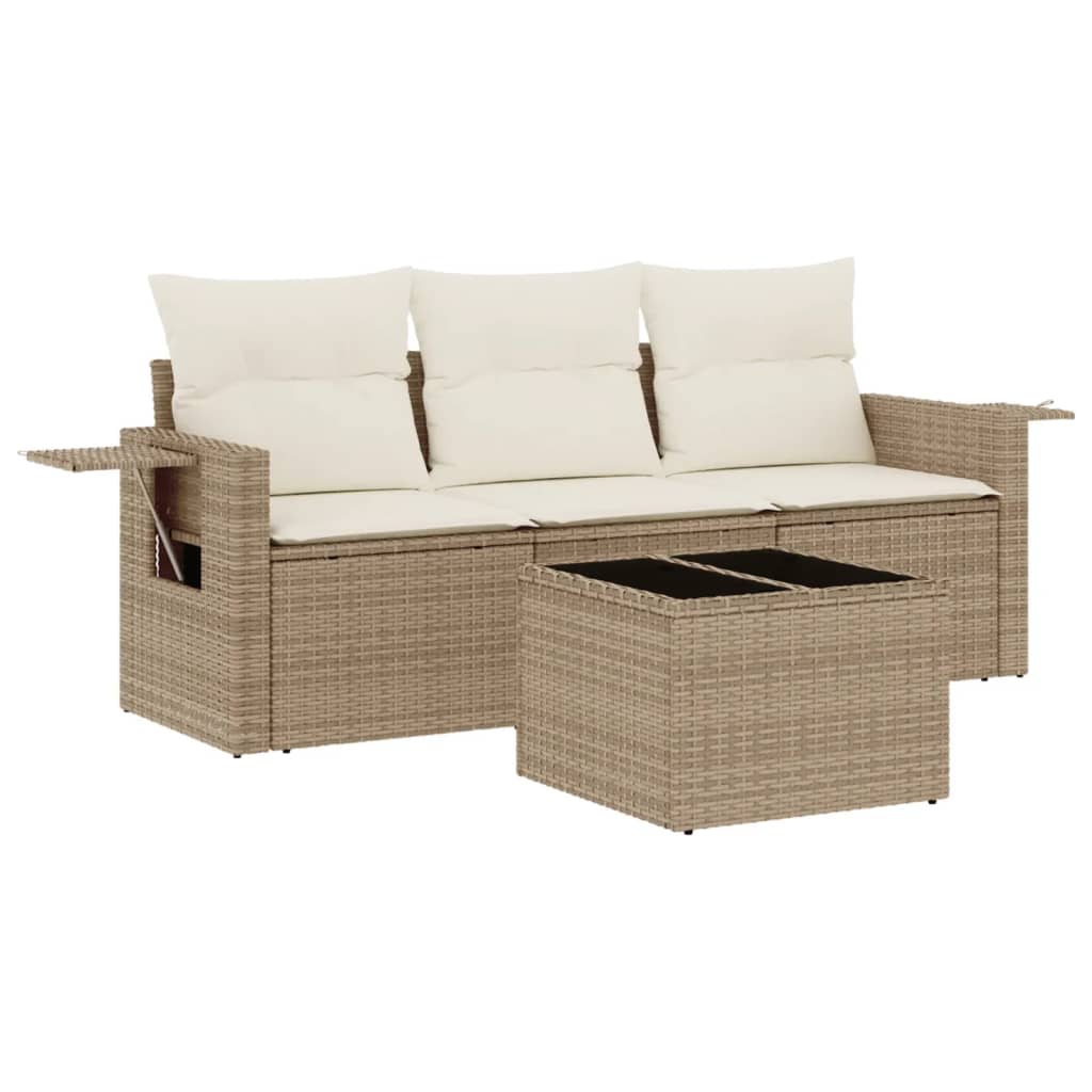 sofasæt til haven 4 dele med hynder polyrattan beige