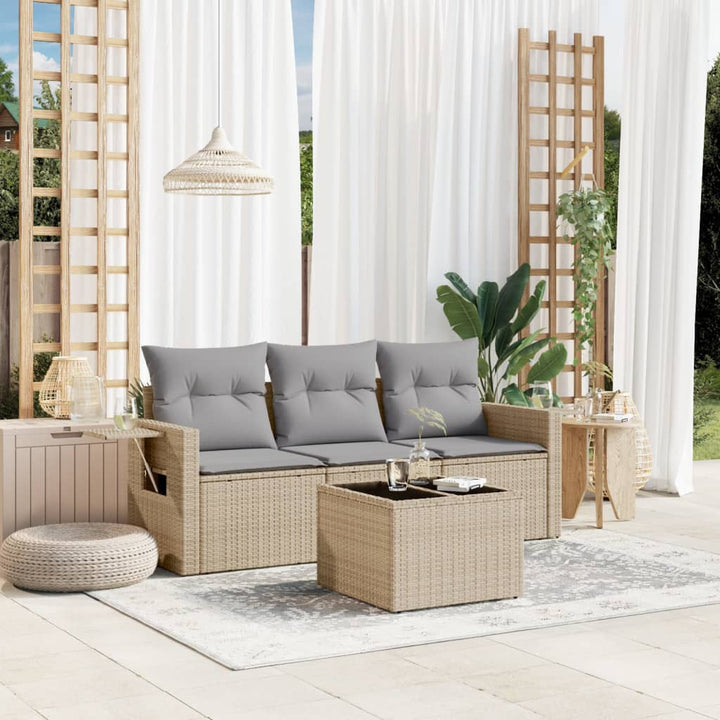 sofasæt til haven 4 dele med hynder polyrattan beige