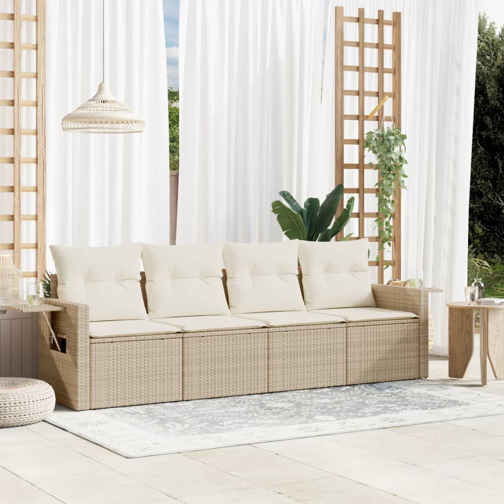 sofasæt til haven 4 dele med hynder polyrattan beige