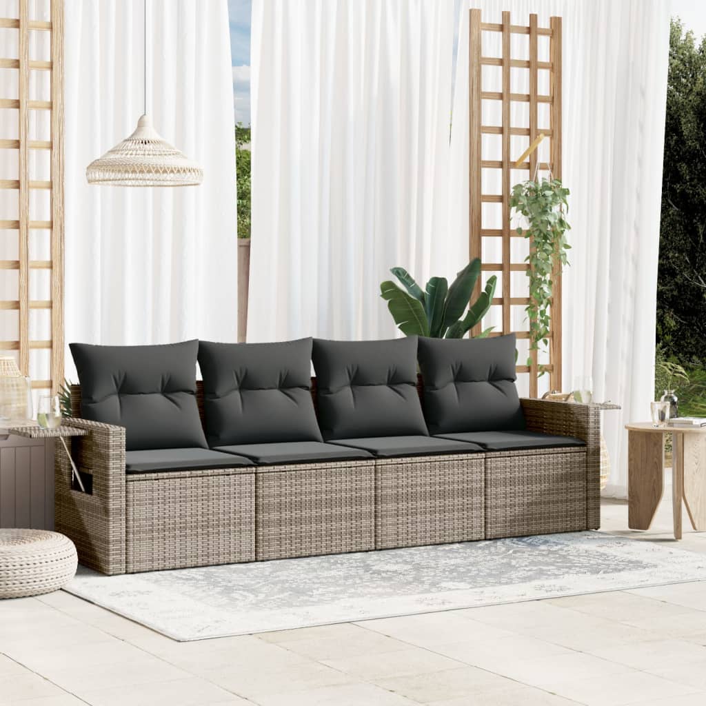 sofasæt til haven 4 dele med hynder polyrattan grå