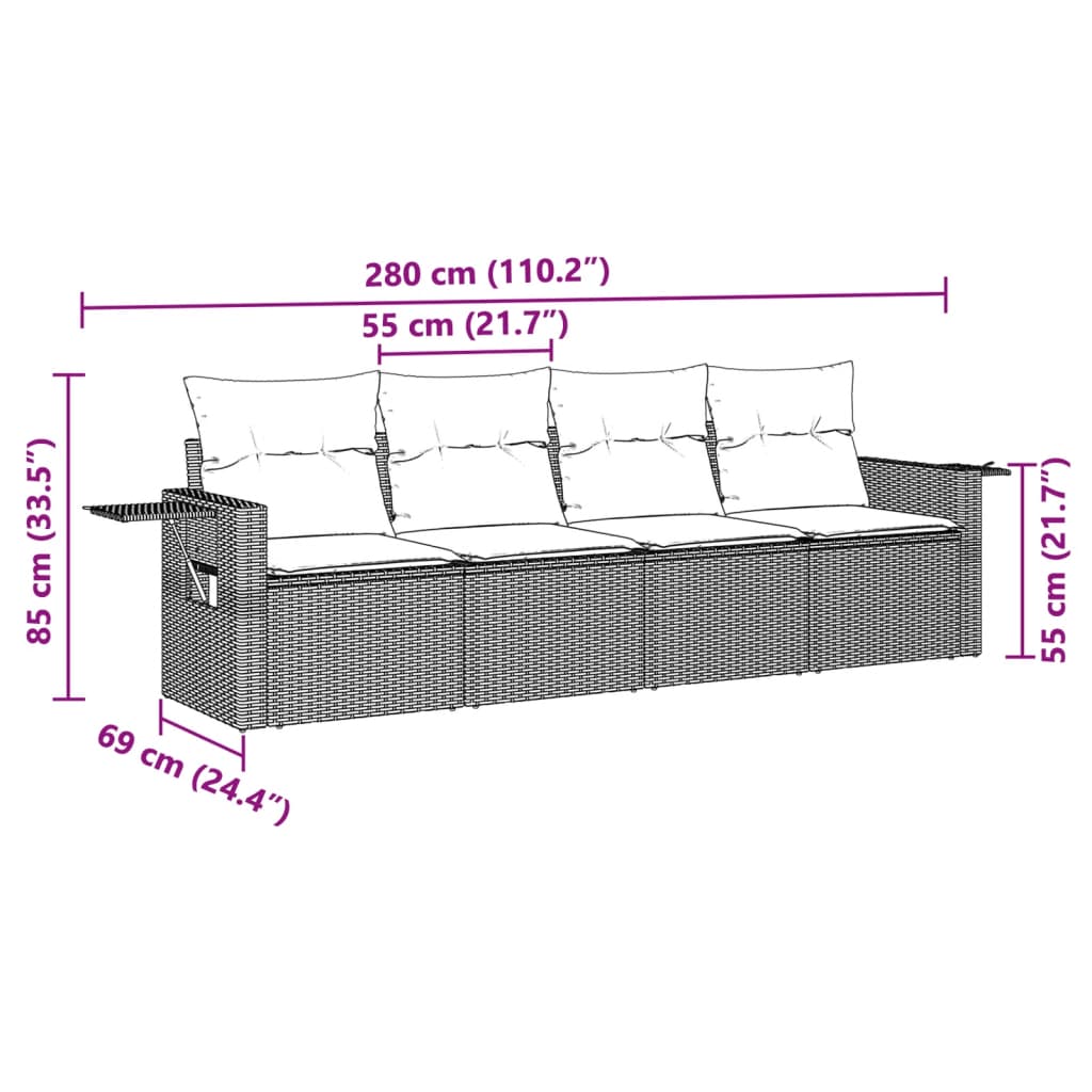 sofasæt til haven 4 dele med hynder polyrattan lysegrå