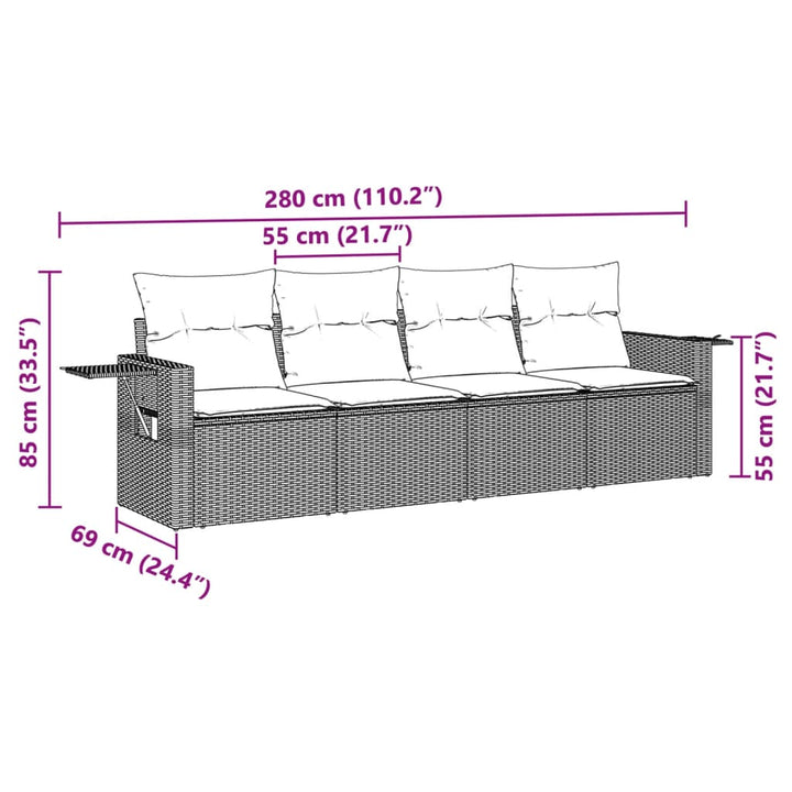 sofasæt til haven 4 dele med hynder polyrattan lysegrå