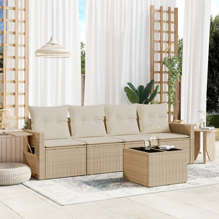 sofasæt til haven 5 dele med hynder polyrattan beige