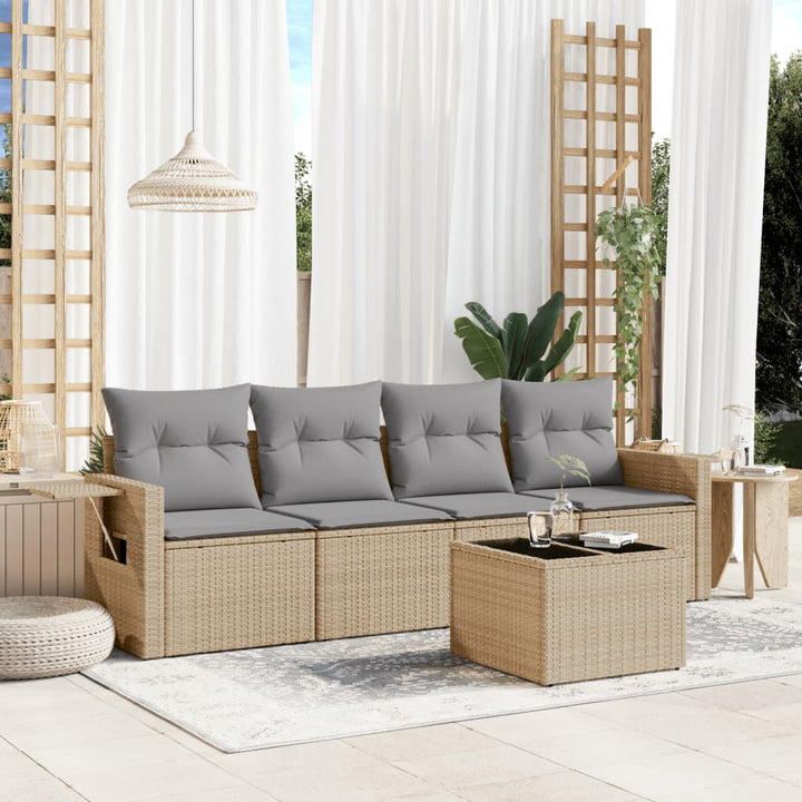 sofasæt til haven 5 dele med hynder polyrattan beige