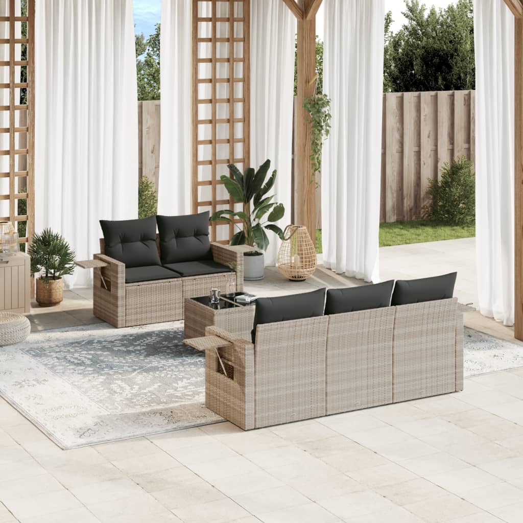sofasæt til haven 6 dele med hynder polyrattan lysegrå