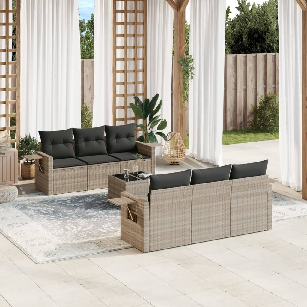 sofasæt til haven 7 dele med hynder polyrattan lysegrå