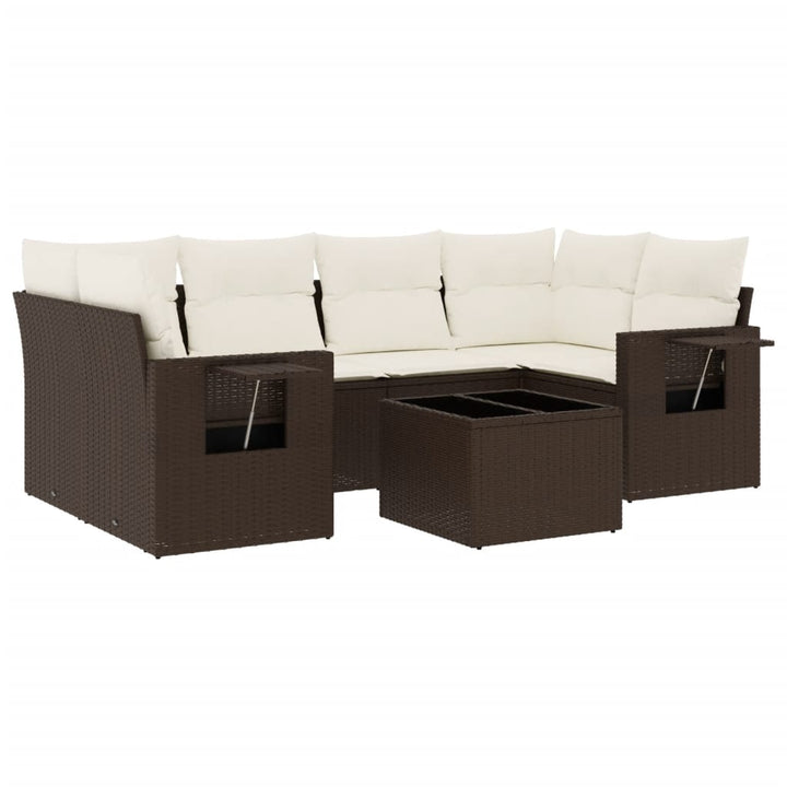 sofasæt til haven 7 dele med hynder polyrattan brun