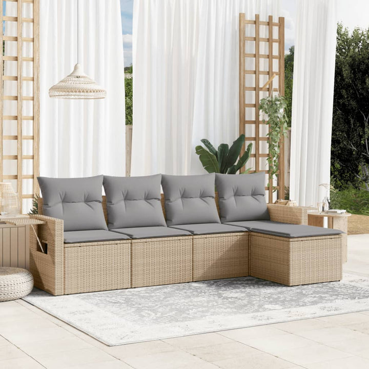 sofasæt til haven 5 dele med hynder polyrattan beige