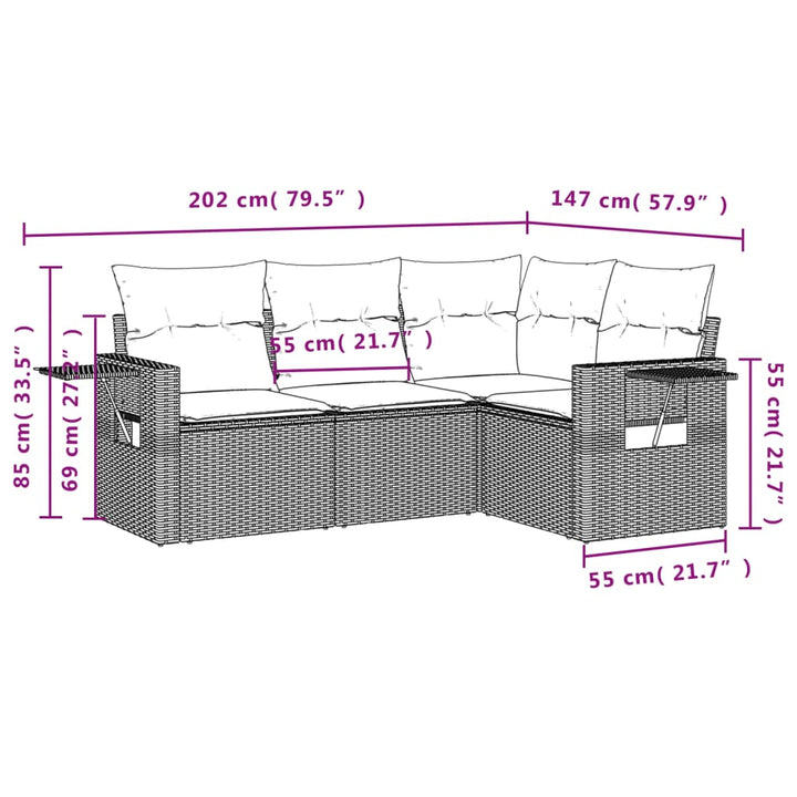 sofasæt til haven 4 dele med hynder polyrattan sort