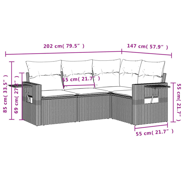 sofasæt til haven 4 dele med hynder polyrattan sort
