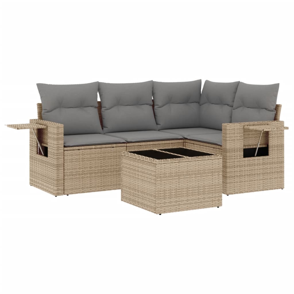 sofasæt til haven 5 dele med hynder polyrattan beige