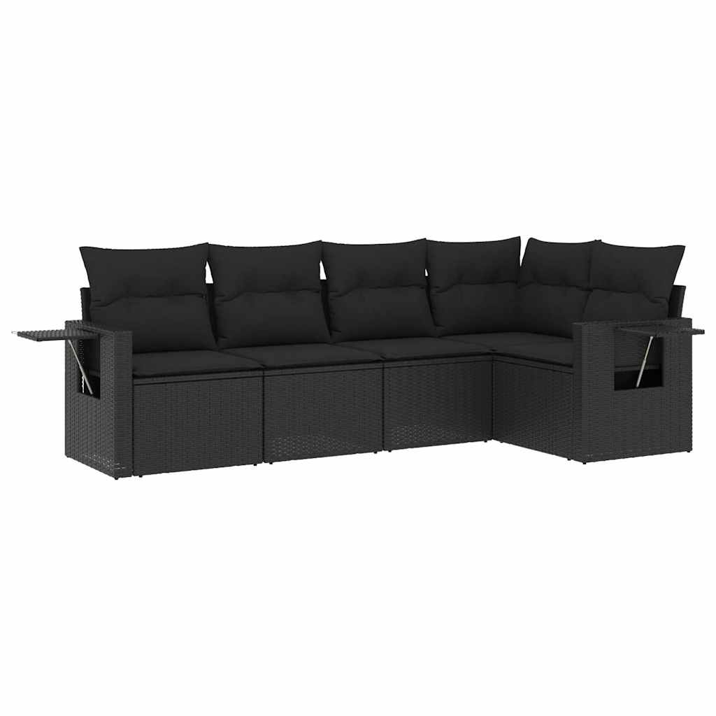 sofasæt til haven 5 dele med hynder polyrattan sort