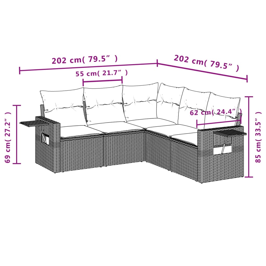 sofasæt til haven 5 dele med hynder polyrattan sort