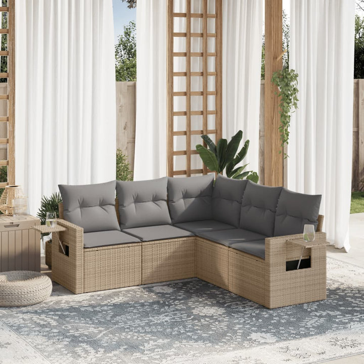 sofasæt til haven 5 dele med hynder polyrattan beige