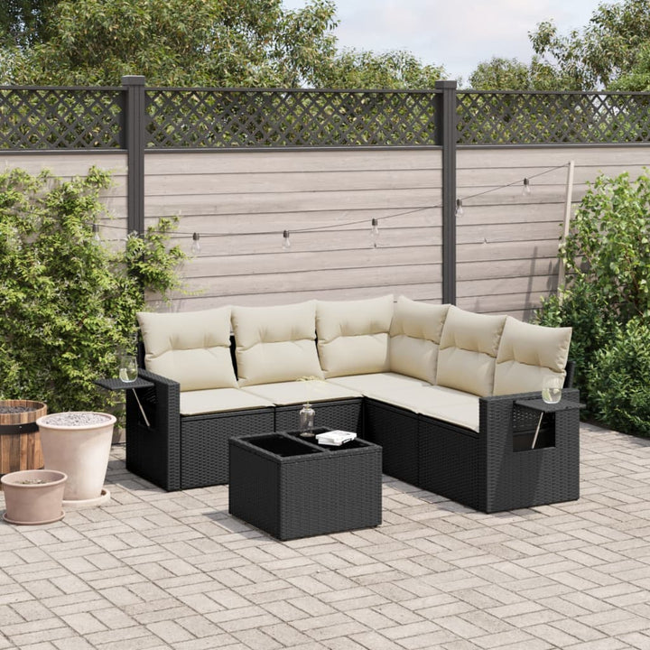 sofasæt til haven 6 dele med hynder polyrattan sort