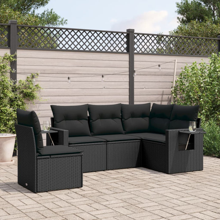 sofasæt til haven 5 dele med hynder polyrattan sort