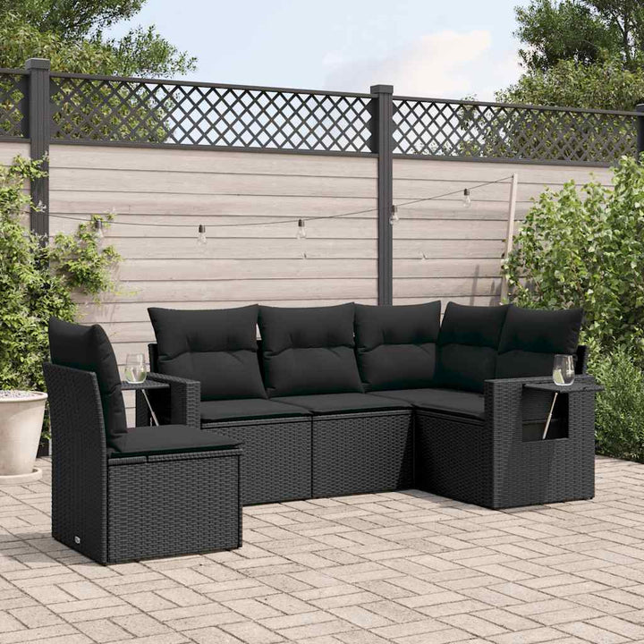 sofasæt til haven 5 dele med hynder polyrattan sort