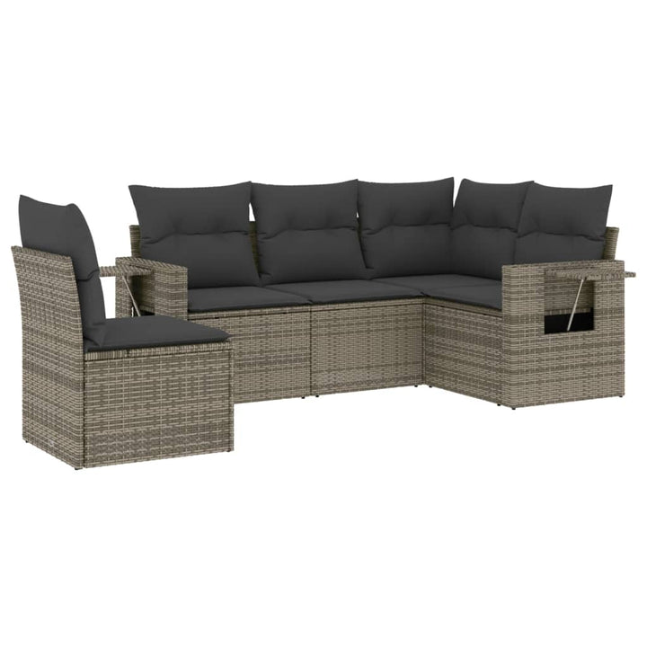 havesofasæt med 5 dele og hynder grå polyrattan