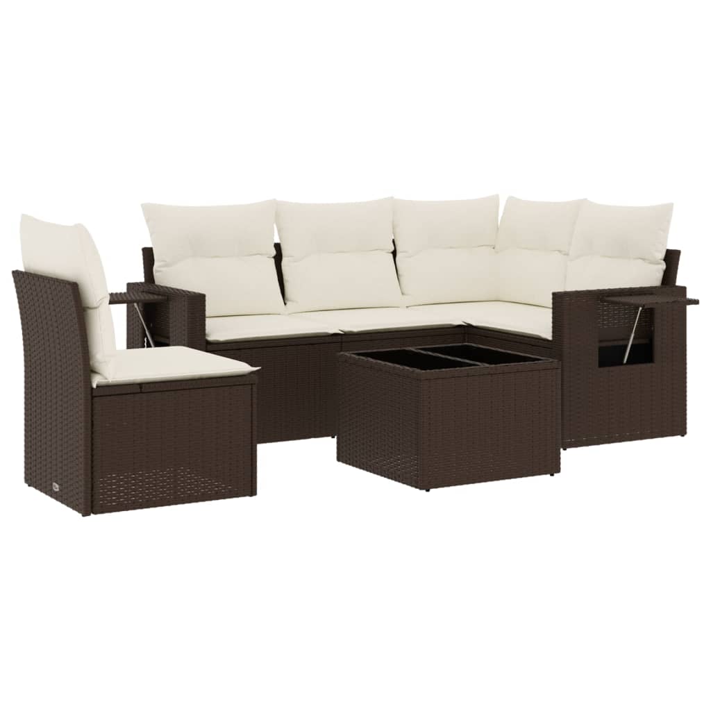 sofasæt til haven 6 dele med hynder polyrattan brun