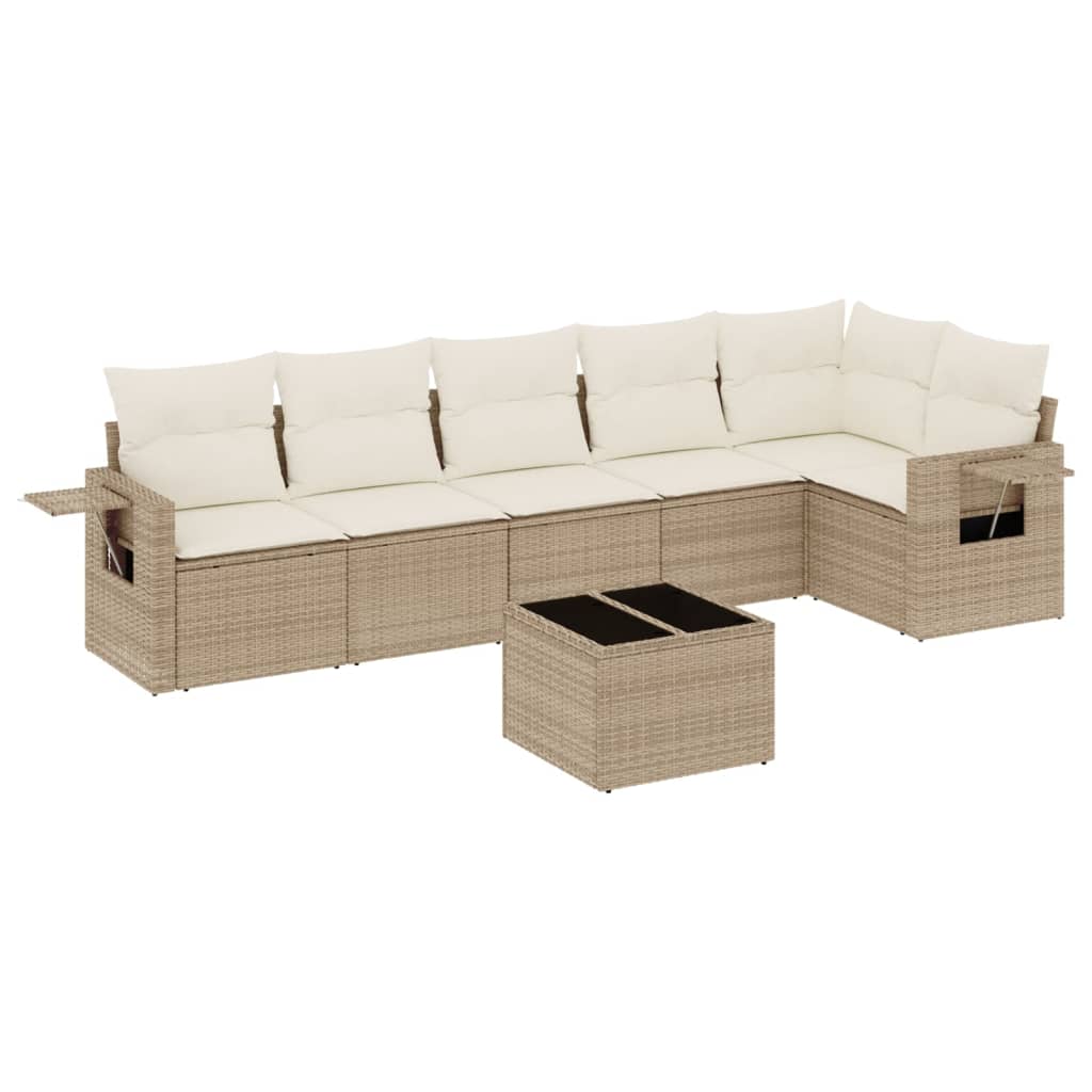 sofasæt til haven 7 dele med hynder polyrattan beige