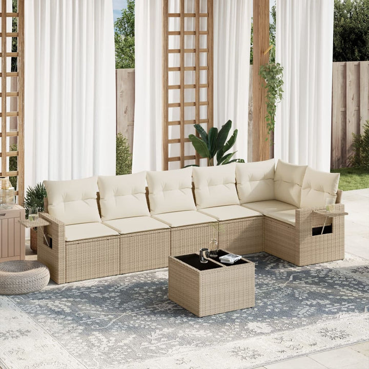 sofasæt til haven 7 dele med hynder polyrattan beige