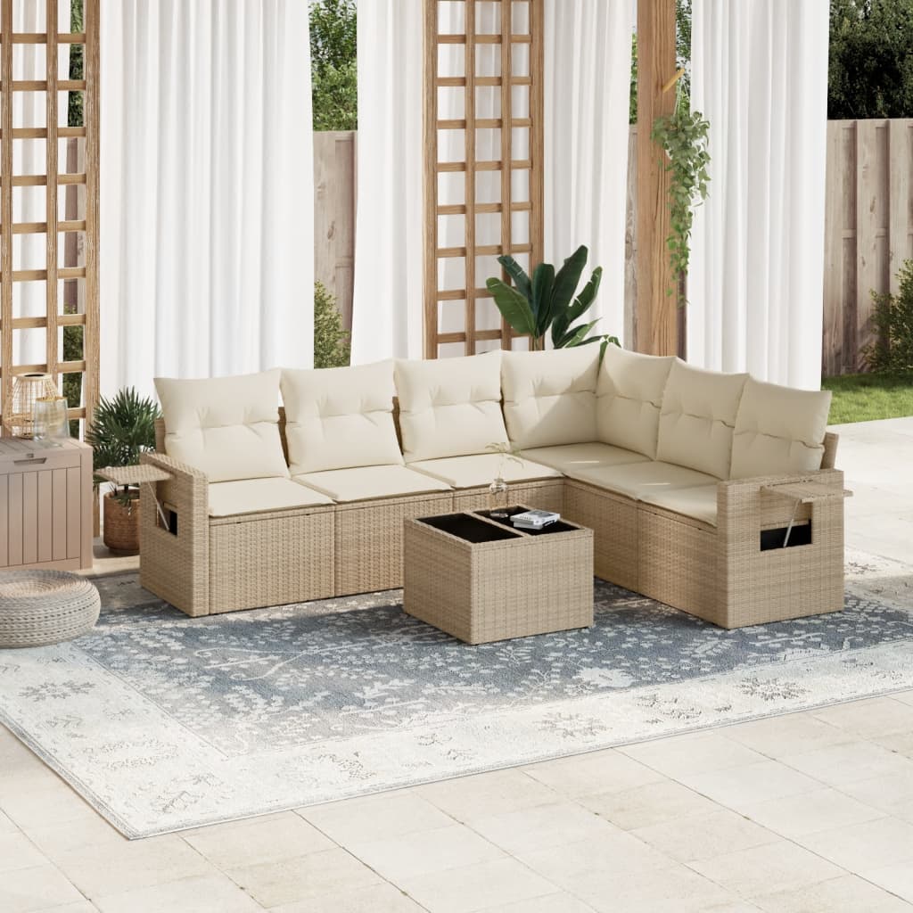 sofasæt til haven 7 dele med hynder polyrattan beige