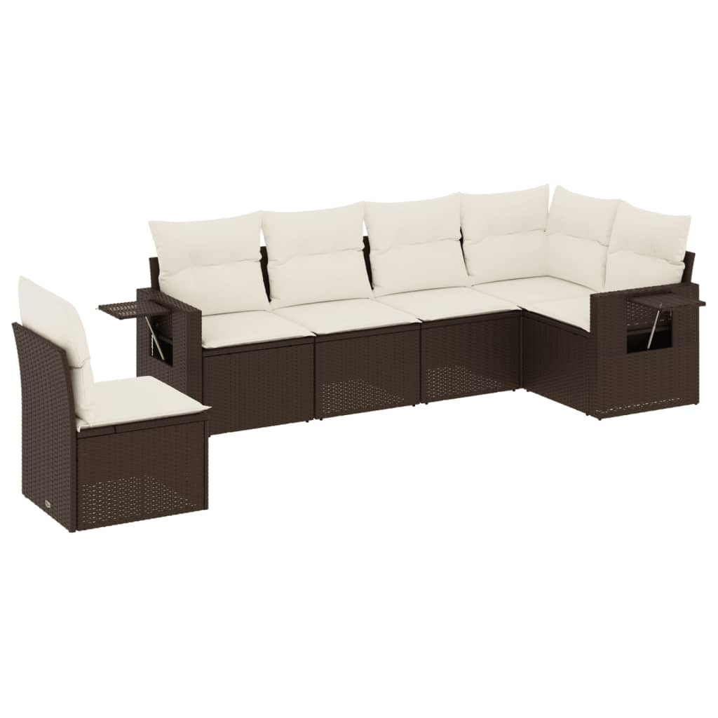 sofasæt til haven 6 dele med hynder polyrattan brun