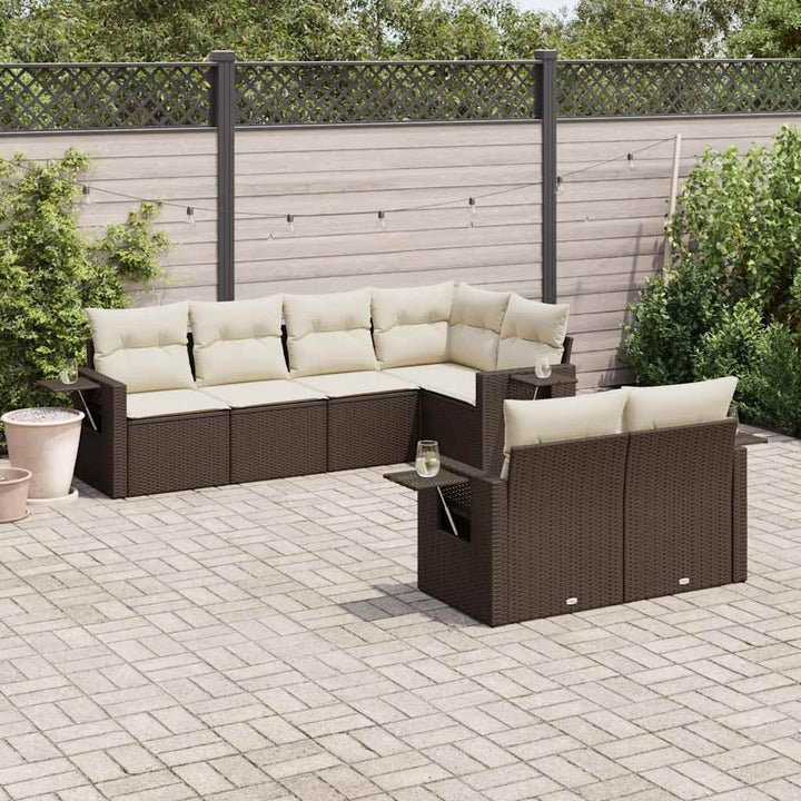 sofasæt til haven 7 dele med hynder polyrattan brun