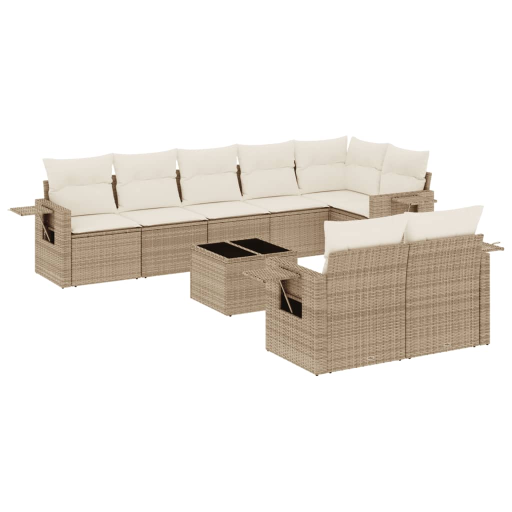 sofasæt til haven 9 dele med hynder polyrattan beige