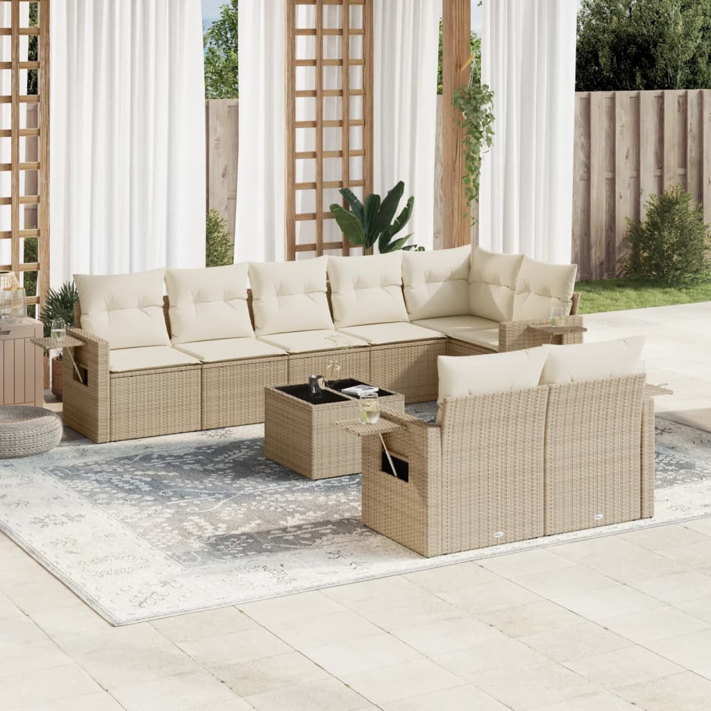 sofasæt til haven 9 dele med hynder polyrattan beige