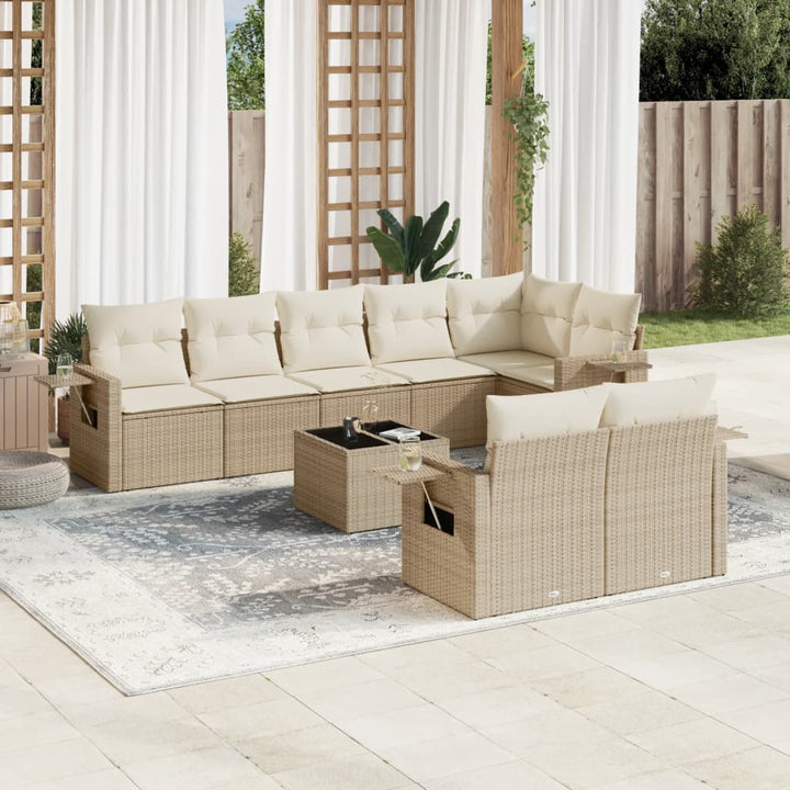 sofasæt til haven 9 dele med hynder polyrattan beige