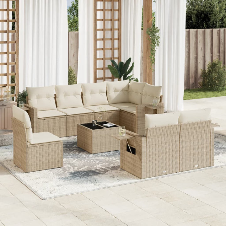 sofasæt til haven 9 dele med hynder polyrattan beige