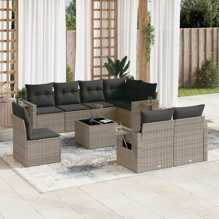 sofasæt til haven 9 dele med hynder polyrattan grå