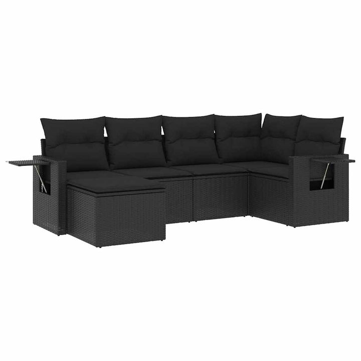 sofasæt til haven 6 dele med hynder polyrattan sort